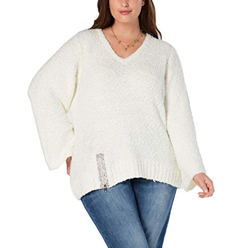 I.N.C. Plus Size Rhinestone-Zipper Sweater